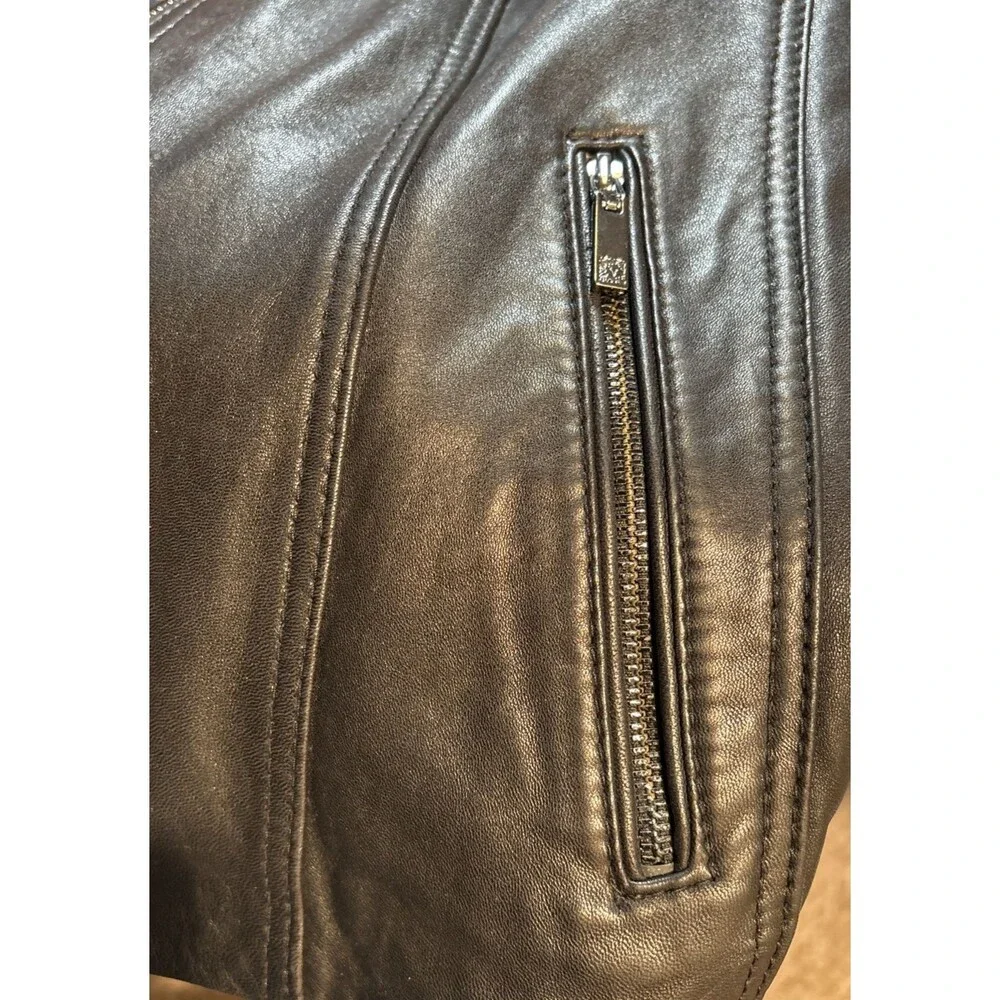 "Anne Klein Coat" Moto Jacket 2X Black 100% Leather Quilted Shoulders Full Zip - Picture 9 of 16